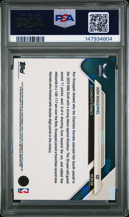 Graded 2025 Topps Now Kon Knueppel #10 Green Foil /99 Rookie RC Basketball Card PSA 8 Near Mint