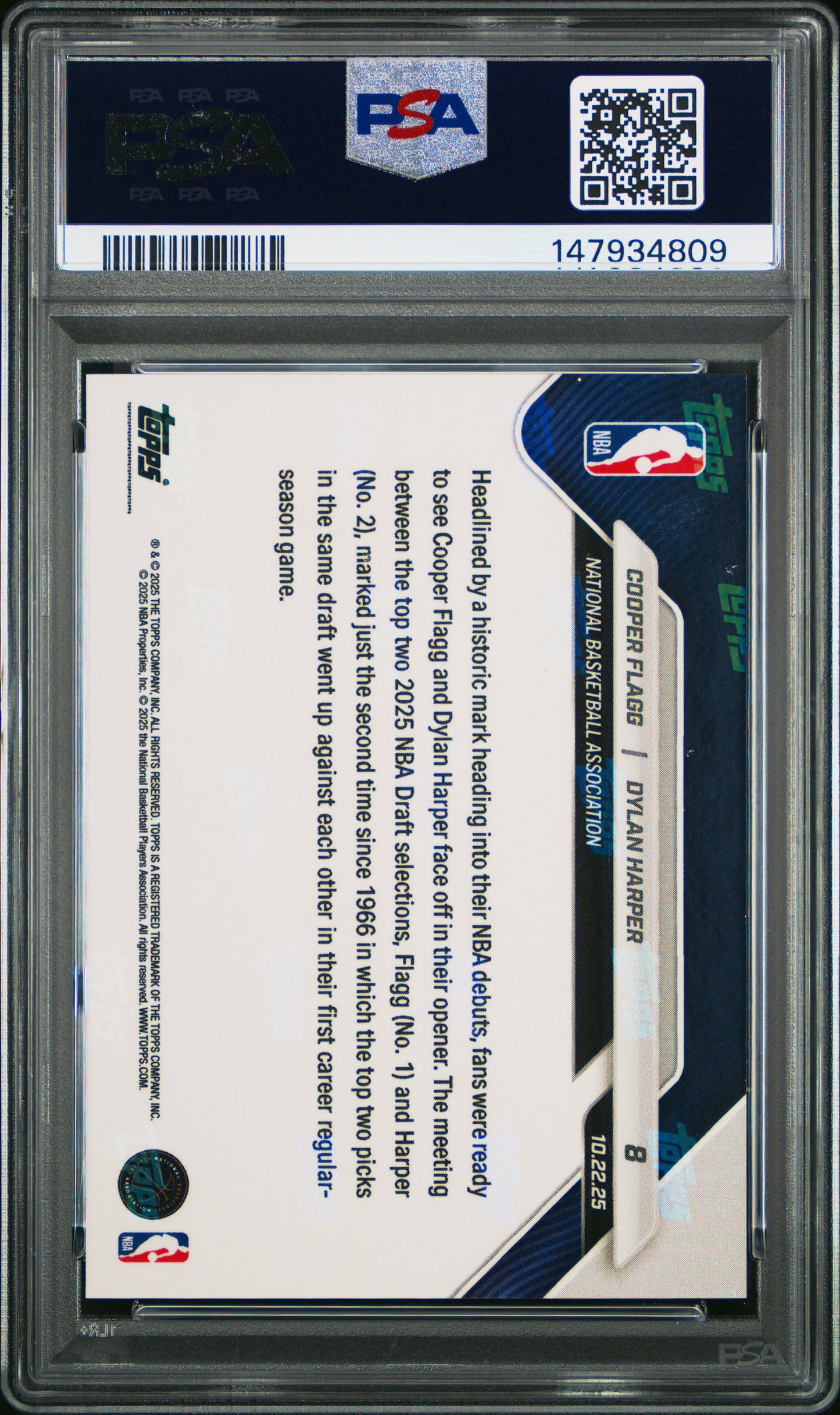 Graded 2025 Topps Now Cooper Flagg/Dylan Harper #8 FoilFractor 1/1 Rookie RC Basketball Card PSA 9 Mint