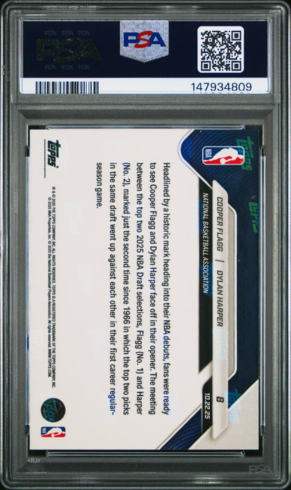 Graded 2025 Topps Now Cooper Flagg/Dylan Harper #8 FoilFractor 1/1 Rookie RC Basketball Card PSA 9 Mint