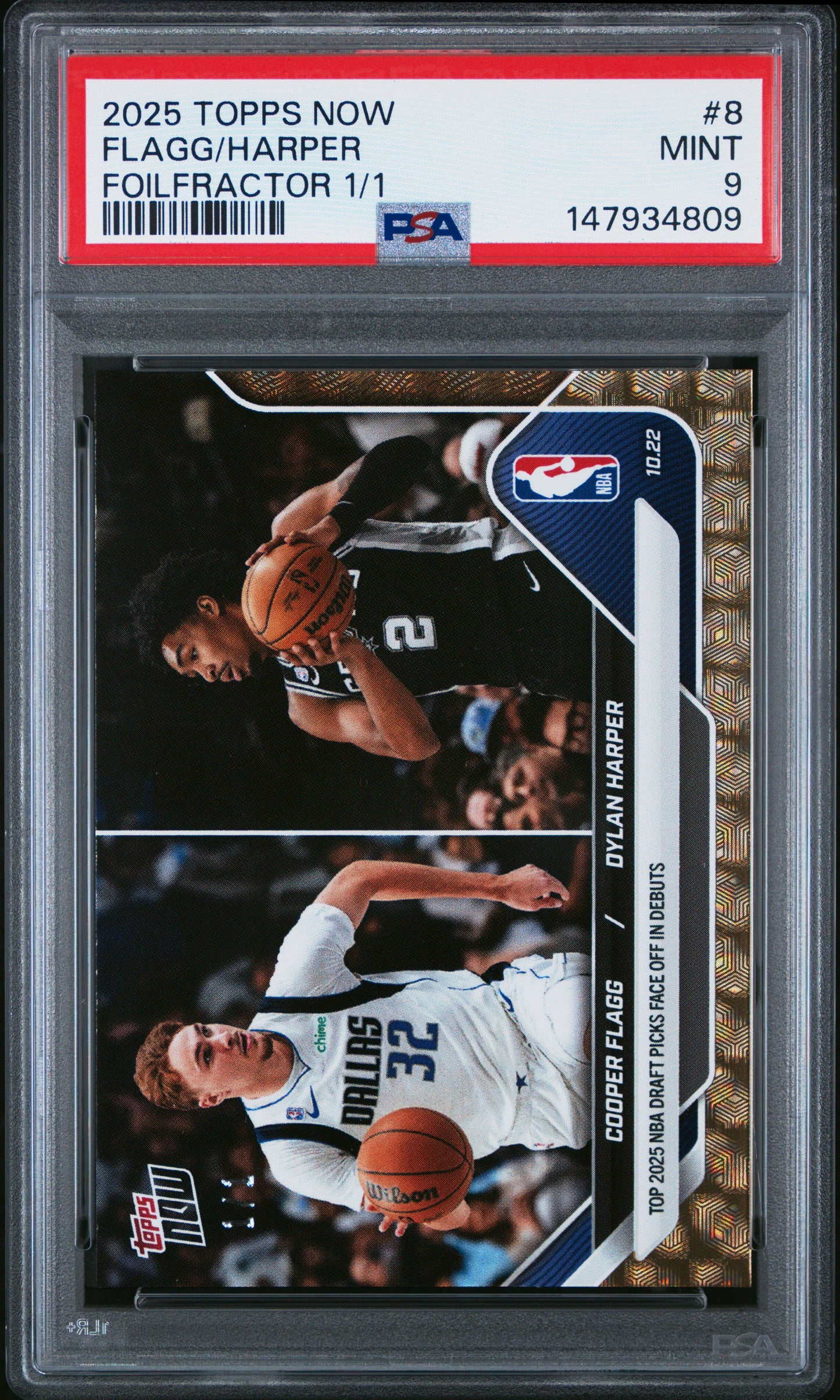 Graded 2025 Topps Now Cooper Flagg/Dylan Harper #8 FoilFractor 1/1 Rookie RC Basketball Card PSA 9 Mint