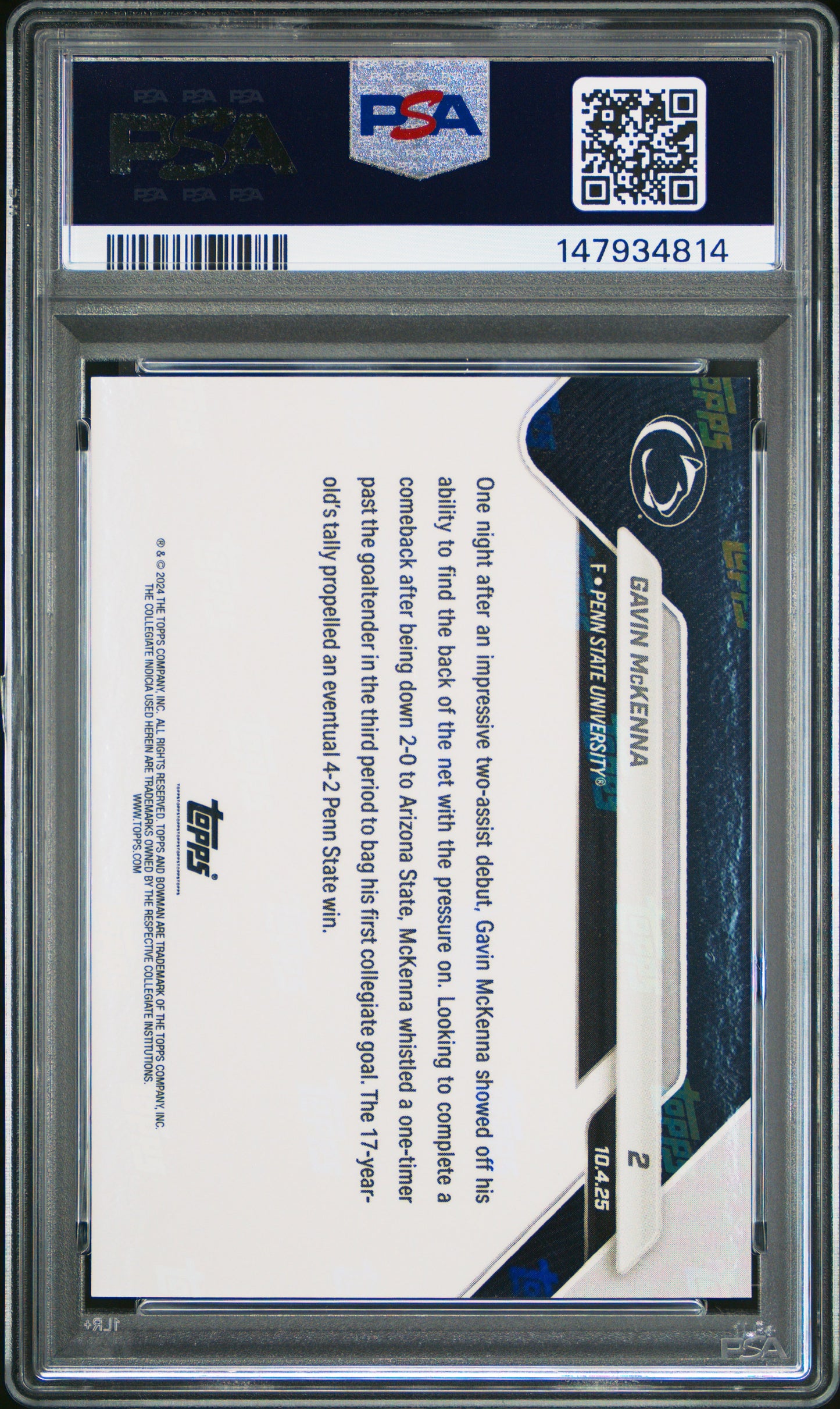 Graded 2025 Topps Bowman U Now Gavin McKenna #2 Rookie RC Hockey Card PSA 9 Mint