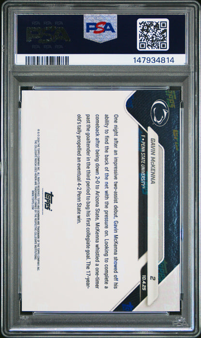 Graded 2025 Topps Bowman U Now Gavin McKenna #2 Rookie RC Hockey Card PSA 9 Mint