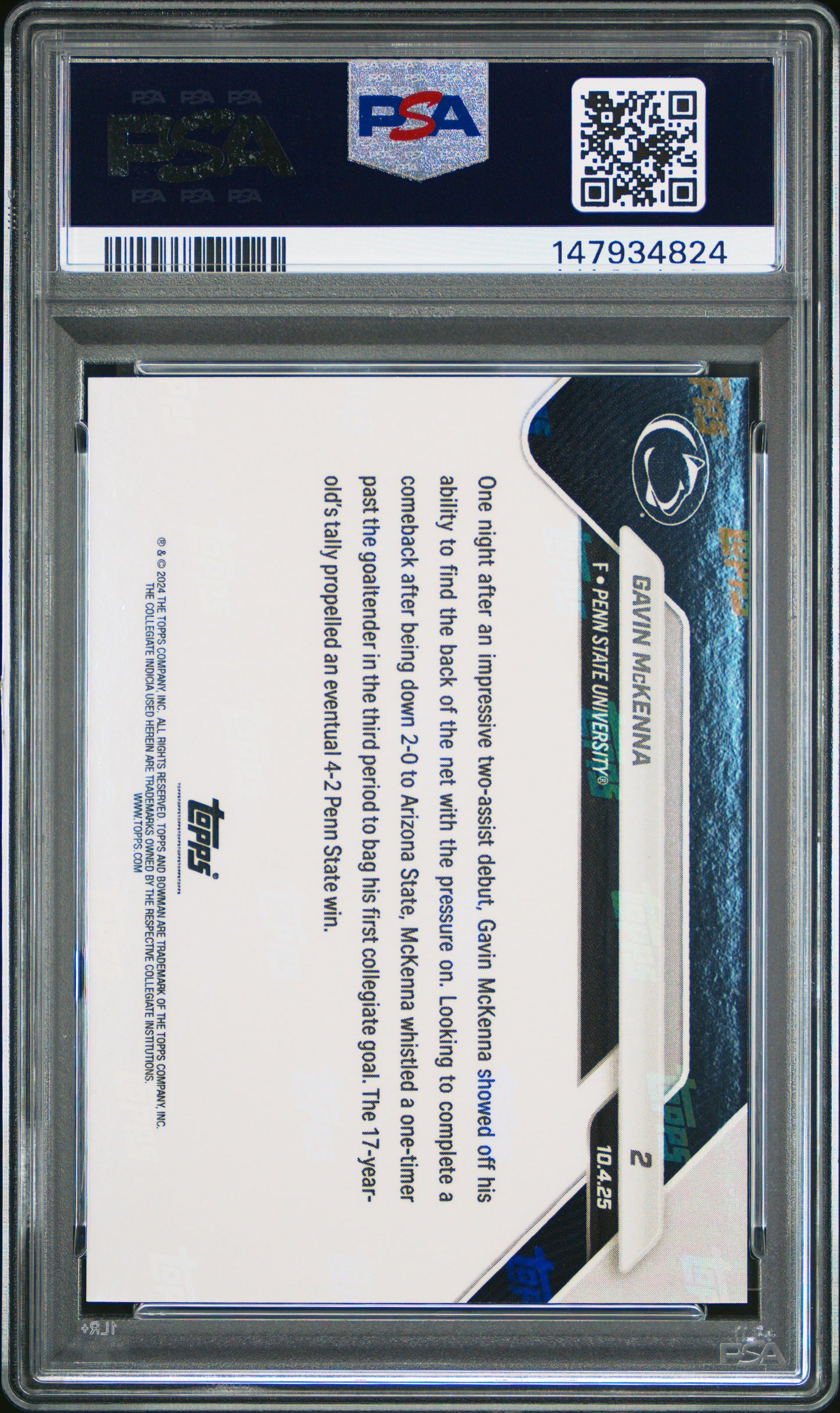Graded 2025 Topps Bowman U Now Gavin McKenna #2 Rookie RC Hockey Card PSA 8 Near Mint