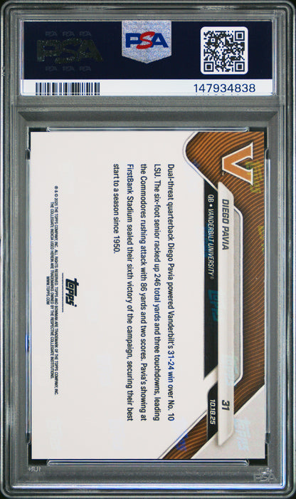 Graded 2025 Topps Bowman U Now Diego Pavia #31 FoilFractor 1/1 Rookie RC Football Card PSA 8 Near Mint