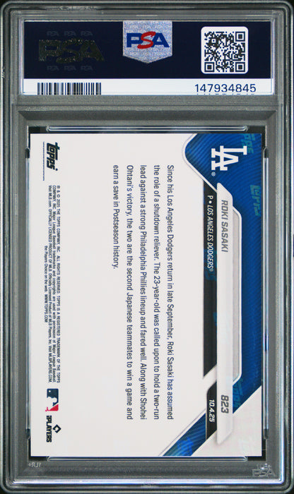 Graded 2025 Topps Now Roki Sasaki #823 Rookie RC Baseball Card PSA 9 Mint
