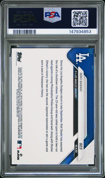 Graded 2025 Topps Now Roki Sasaki #823 Rookie RC Baseball Card PSA 8 Near Mint