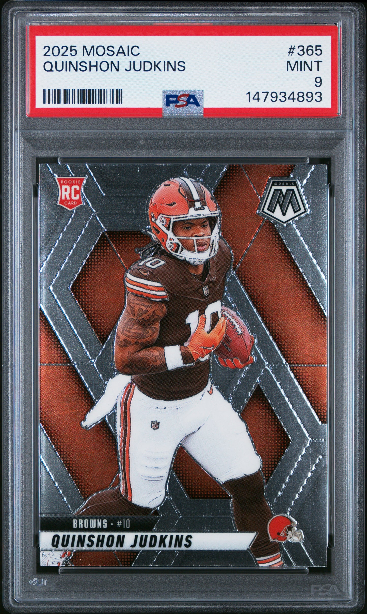 Graded 2025 Panini Mosaic Quinshon Judkins #365 Rookie RC Football Card PSA 9 Mint
