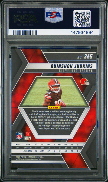 Graded 2025 Panini Mosaic Quinshon Judkins #365 Rookie RC Football Card PSA 10 Gem Mint