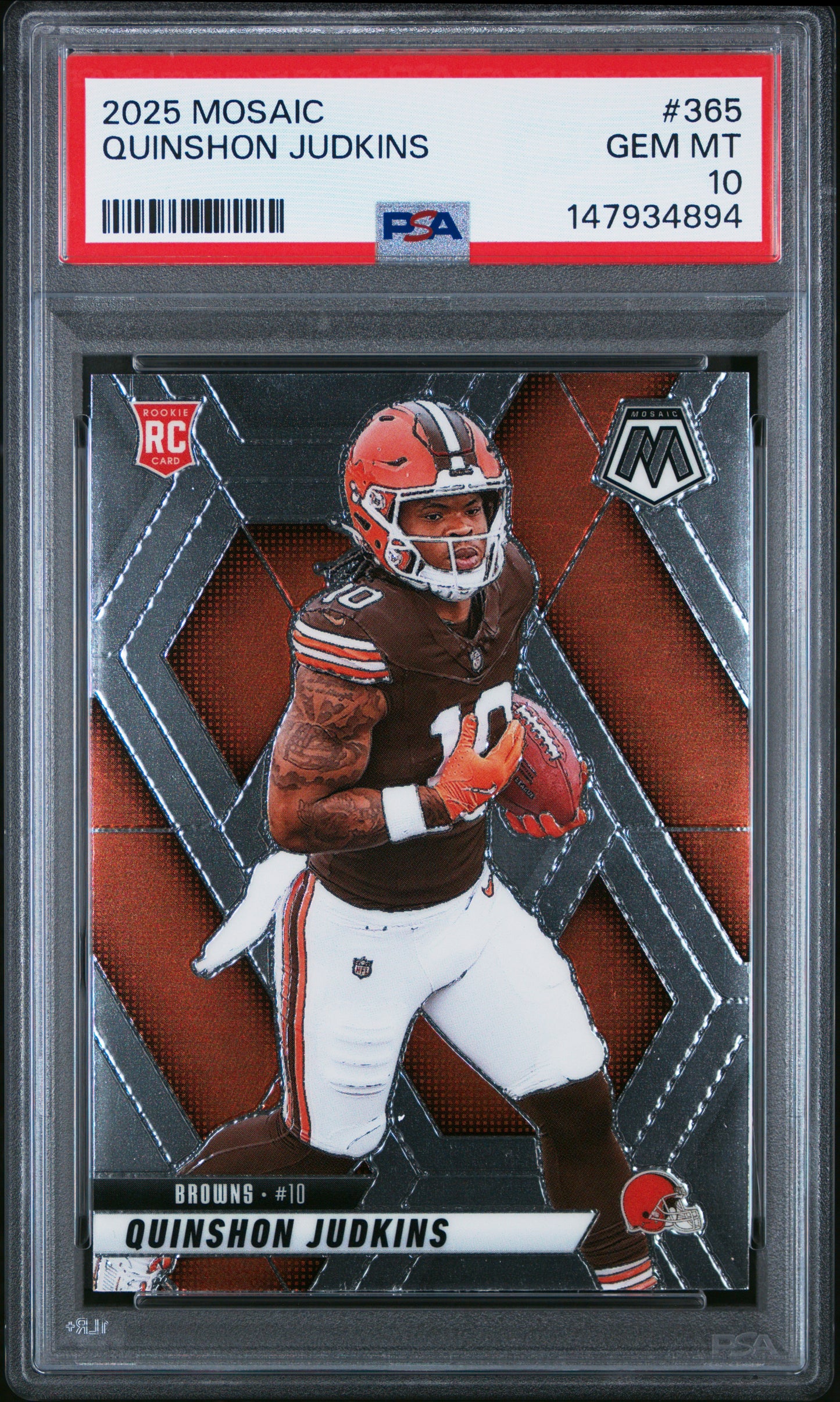 Graded 2025 Panini Mosaic Quinshon Judkins #365 Rookie RC Football Card PSA 10 Gem Mint