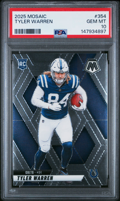 Graded 2025 Panini Mosaic Tyler Warren #354 Rookie RC Football Card PSA 10 Gem Mint