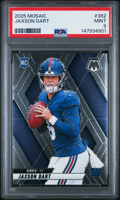 Graded 2025 Panini Mosaic Jaxson Dart #362 Rookie RC Football Card PSA 9 Mint