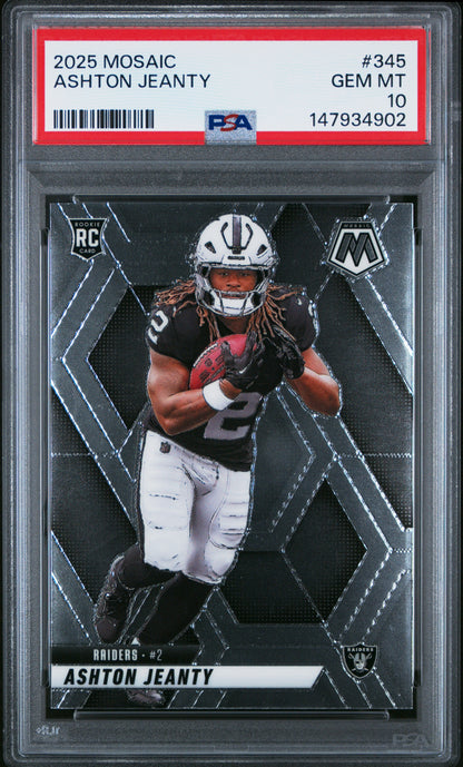 Graded 2025 Panini Mosaic Ashton Jeanty #345 Rookie RC Football Card PSA 10 Gem Mint