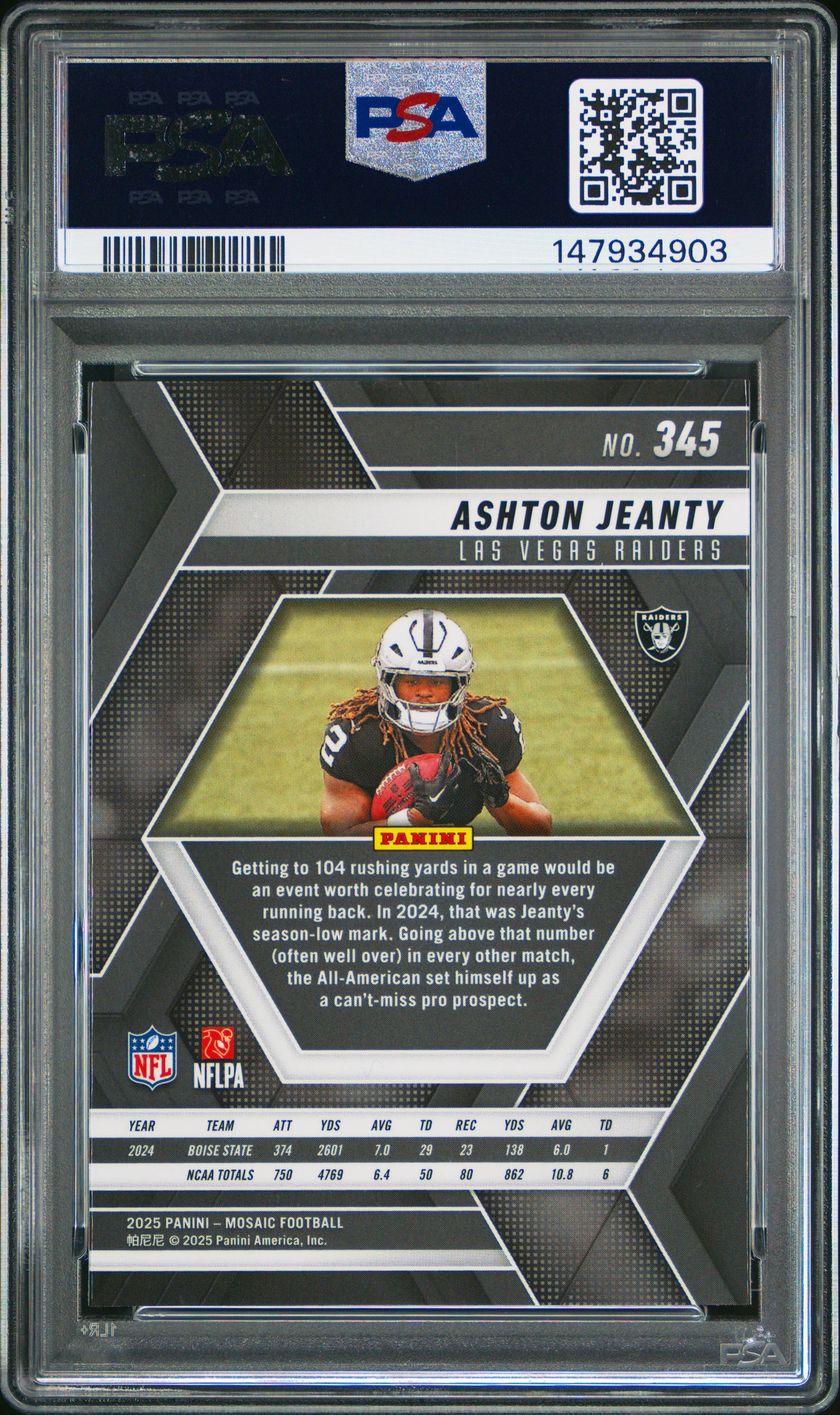 Graded 2025 Panini Mosaic Ashton Jeanty #345 Rookie RC Football Card PSA 9 Mint