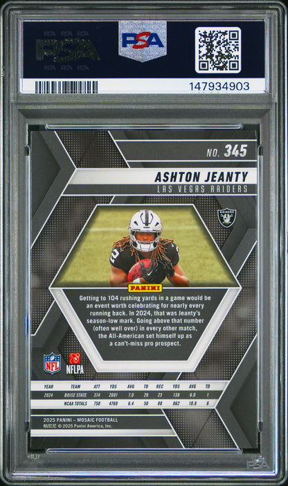 Graded 2025 Panini Mosaic Ashton Jeanty #345 Rookie RC Football Card PSA 9 Mint