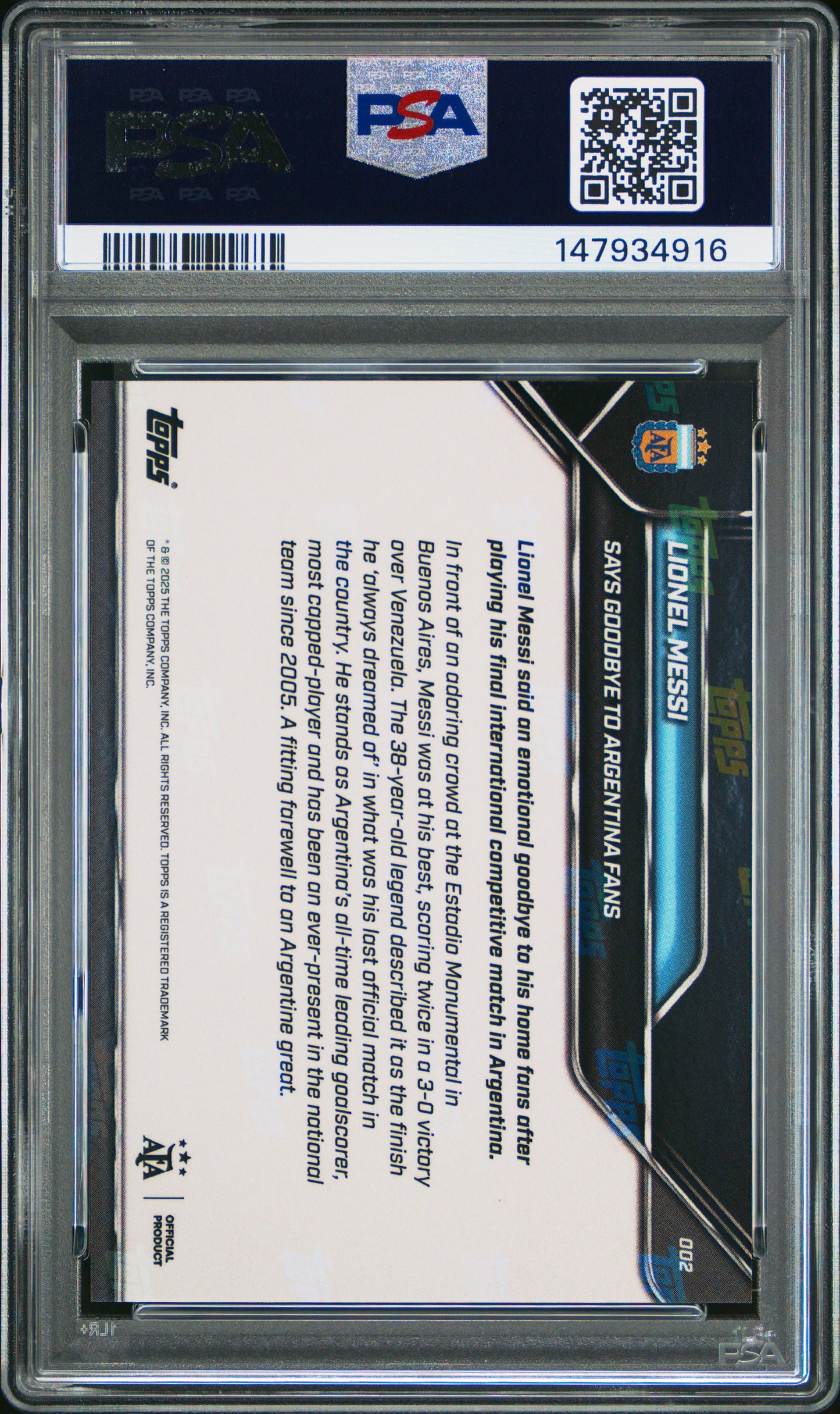 Graded 2024 Topps Now Argentina Lionel Messi #2 Soccer Card PSA 9 Mint