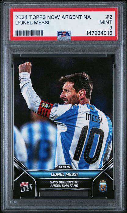 Graded 2024 Topps Now Argentina Lionel Messi #2 Soccer Card PSA 9 Mint
