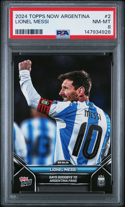 Graded 2024 Topps Now Argentina Lionel Messi #2 Soccer Card PSA 8 Near Mint