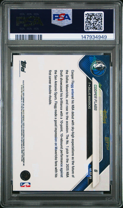 Graded 2025 Topps Now Cooper Flagg #6 Green Foil /99 Rookie RC Basketball Card PSA 9 Mint