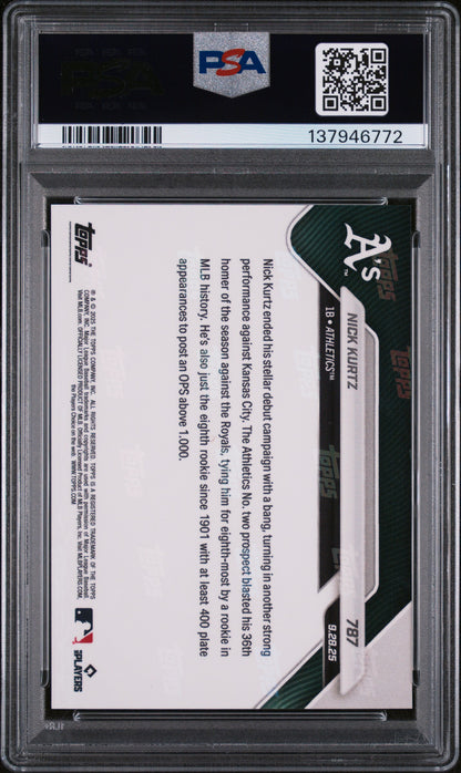 Graded 2025 Topps Now Nick Kurtz #787 Rookie RC Baseball Card PSA 9 Mint