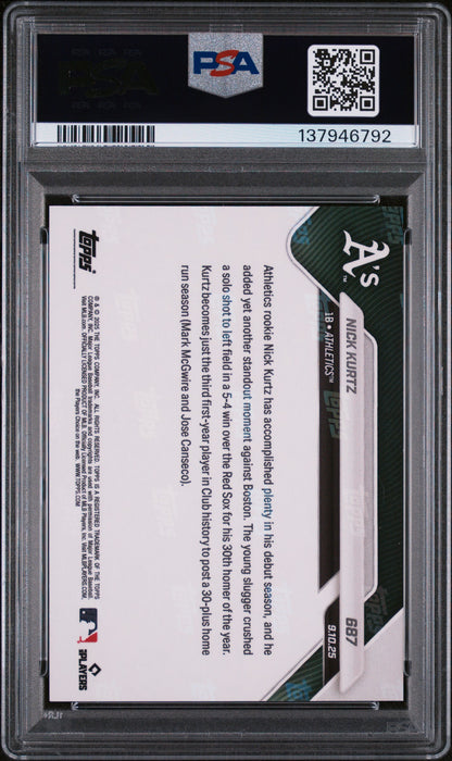 Graded 2025 Topps Now Nick Kurtz #687 Gold Foil /50 Rookie RC Baseball Card PSA 9 Mint