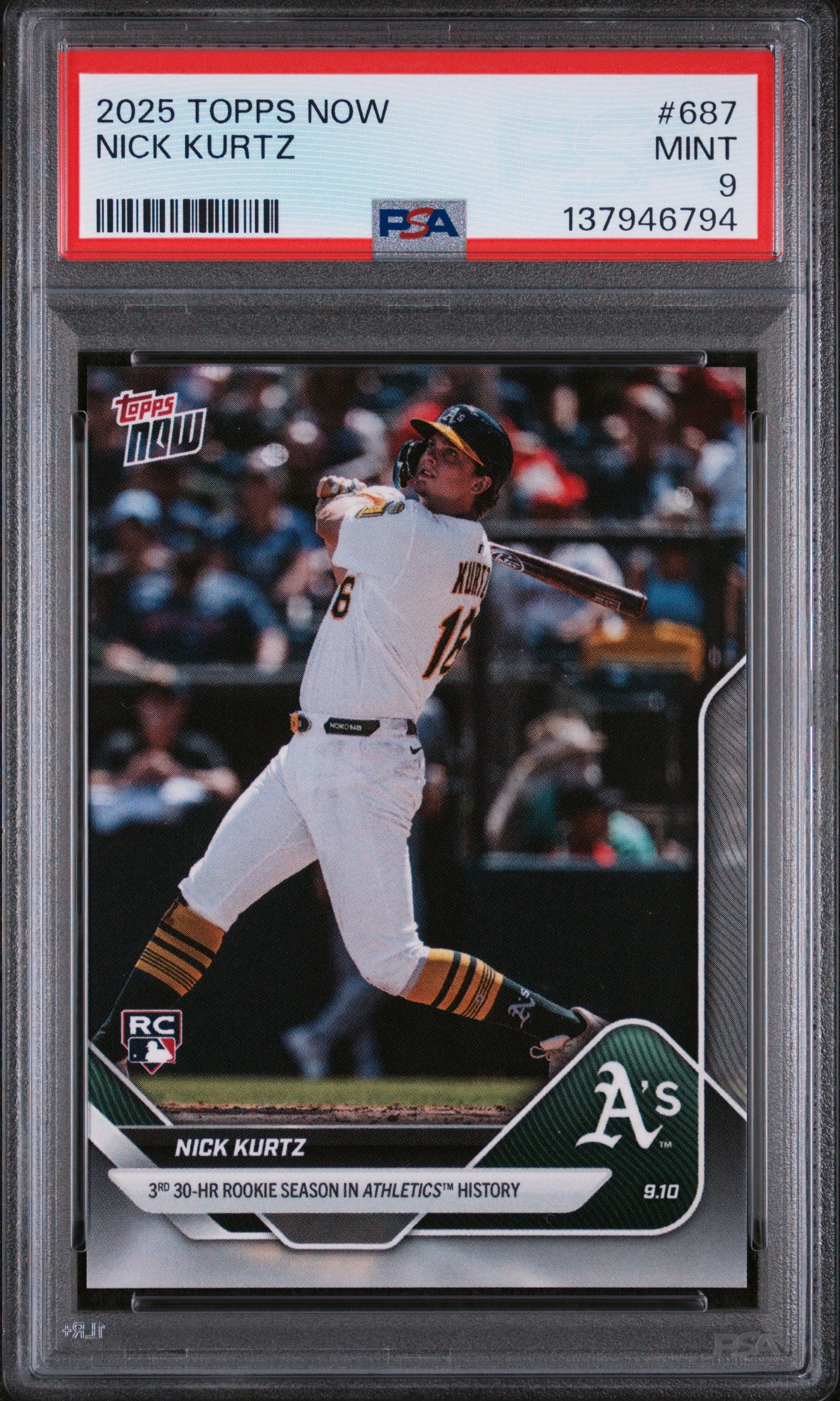 Graded 2025 Topps Now Nick Kurtz #687 Rookie RC Baseball Card PSA 9 Mint