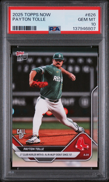 Graded 2025 Topps Now Payton Tolle #626 Rookie RC Baseball Card PSA 10 Gem Mint