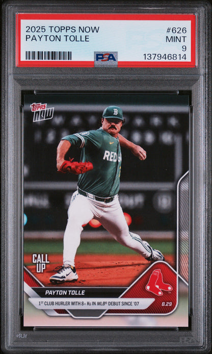 Graded 2025 Topps Now Payton Tolle #626 Rookie RC Baseball Card PSA 9 Mint