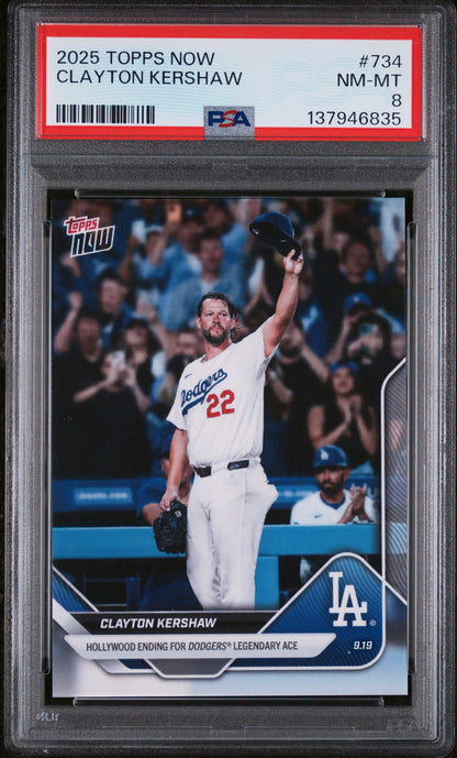 Graded 2025 Topps Now Clayton Kershaw #734 Baseball Card PSA 8 Near Mint