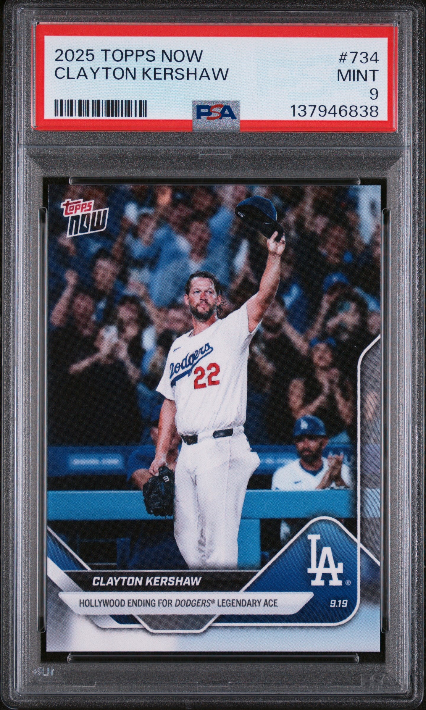 Graded 2025 Topps Now Clayton Kershaw #734 Baseball Card PSA 9 Mint