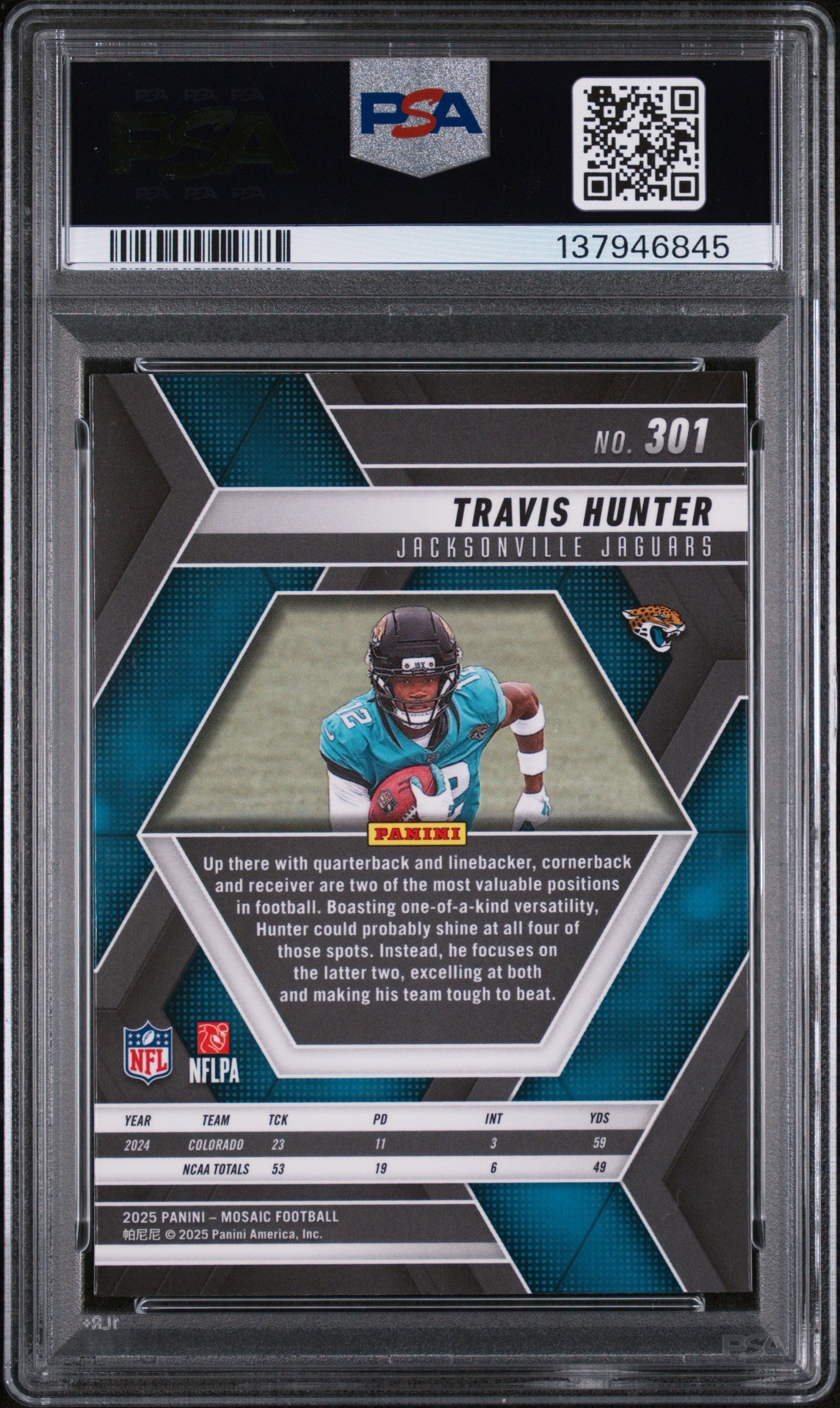 Graded 2025 Panini Mosaic Travis Hunter #301 Rookie RC Football Card PSA 9 Mint
