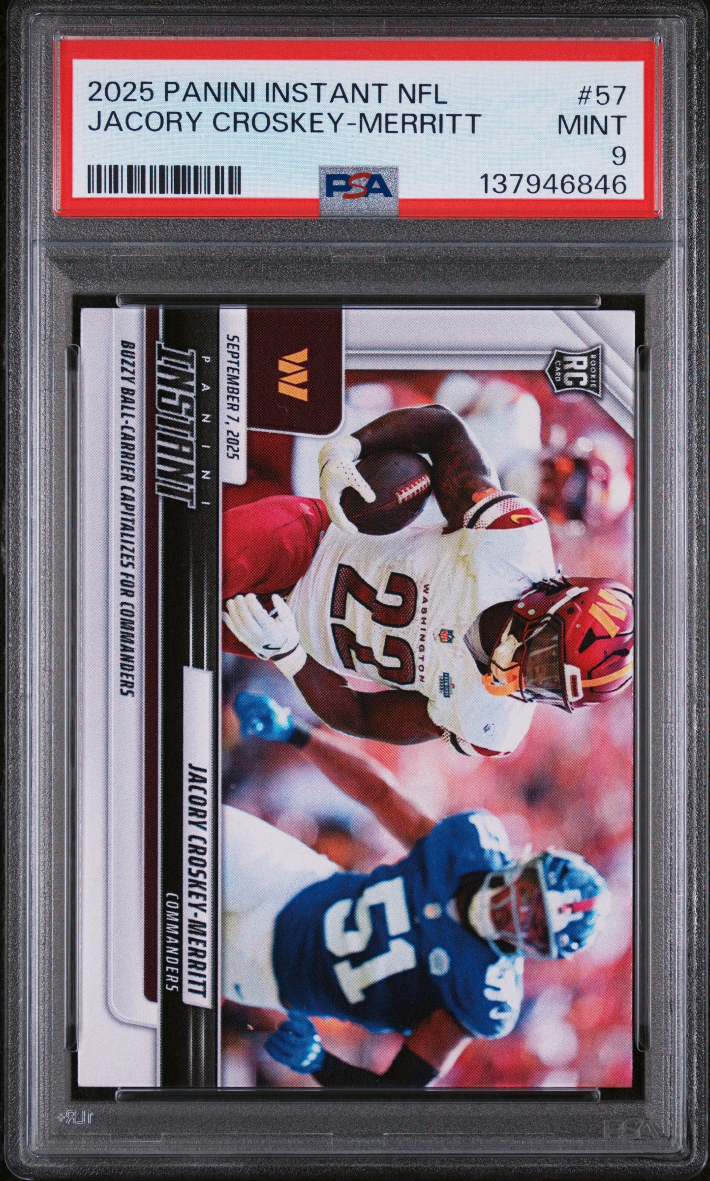 Graded 2025 Panini Instant Jacory Croskey-Merritt #57 Rookie RC Football Card PSA 9 Mint