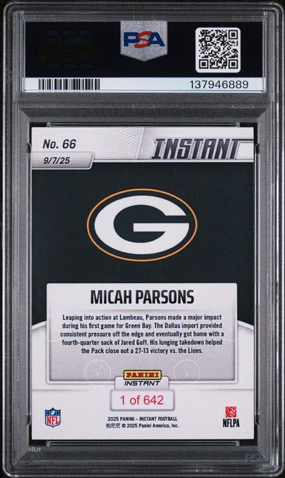 Graded 2025 Panini Instant Micah Parsons #66 Football Card PSA 9 Mint