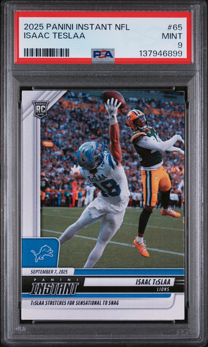 Graded 2025 Panini Instant NFL Isaac Teslaa #65 Rookie RC Football Card PSA 9 Mint