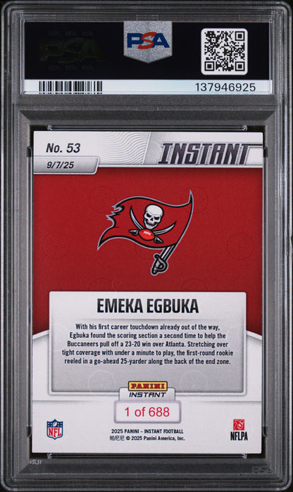 Graded 2025 Panini Instant NFL Emeka Egbuka #53 Rookie RC Football Card PSA 9 Mint