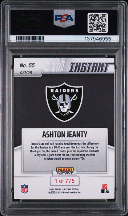 Graded 2025 Panini Instant Ashton Jeanty #55 Rookie RC Football Card PSA 10 Gem Mint