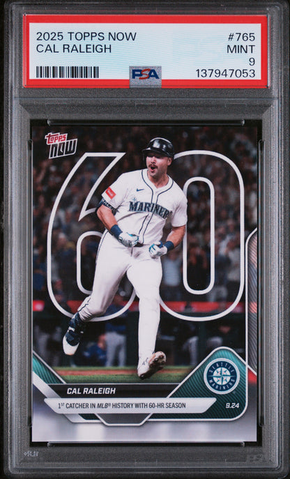 Graded 2025 Topps Now Cal Raleigh #765 Baseball Card PSA 9 Mint