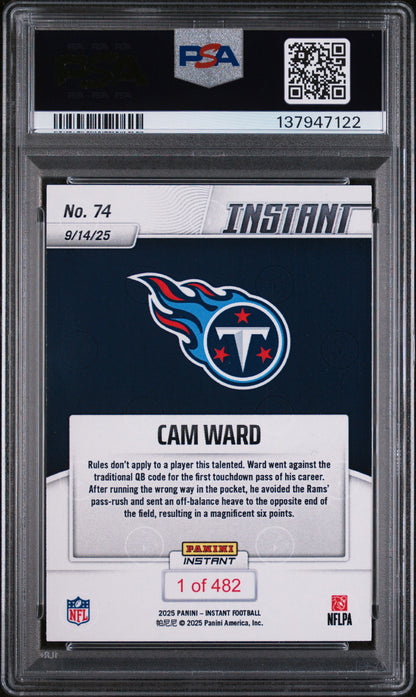 Graded 2025 Panini Instant NFL Cam Ward #74 Rookie RC Football Card PSA 8 Near Mint
