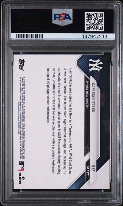 Graded 2025 Topps Now Cam Schlittler #817 Rookie RC Baseball Card PSA 5 Excellent