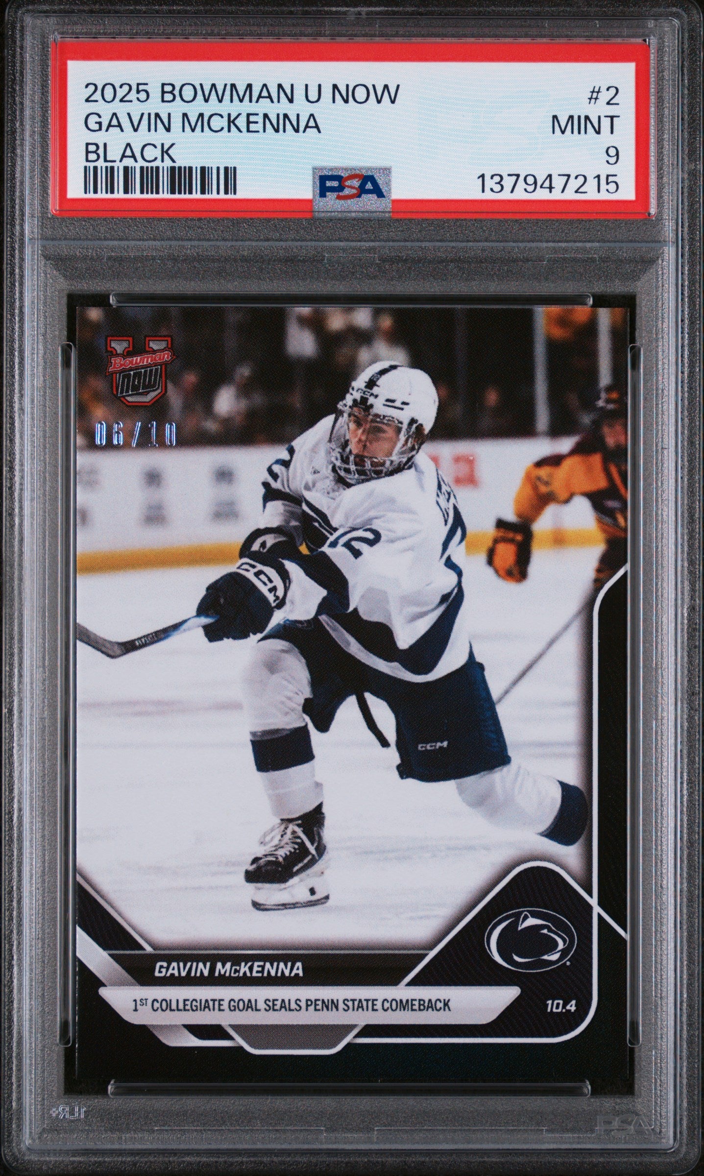 Graded 2025 Topps Bowman U Now Gavin McKenna #2 Black Foil /10 Rookie RC Hockey Card PSA 9 Mint