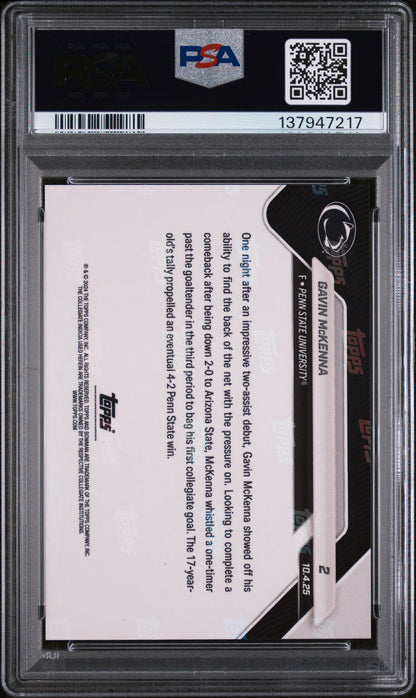 Graded 2025 Topps Bowman U Now Gavin McKenna #2 Orange Foil /25 Rookie RC Hockey Card PSA 9 Mint