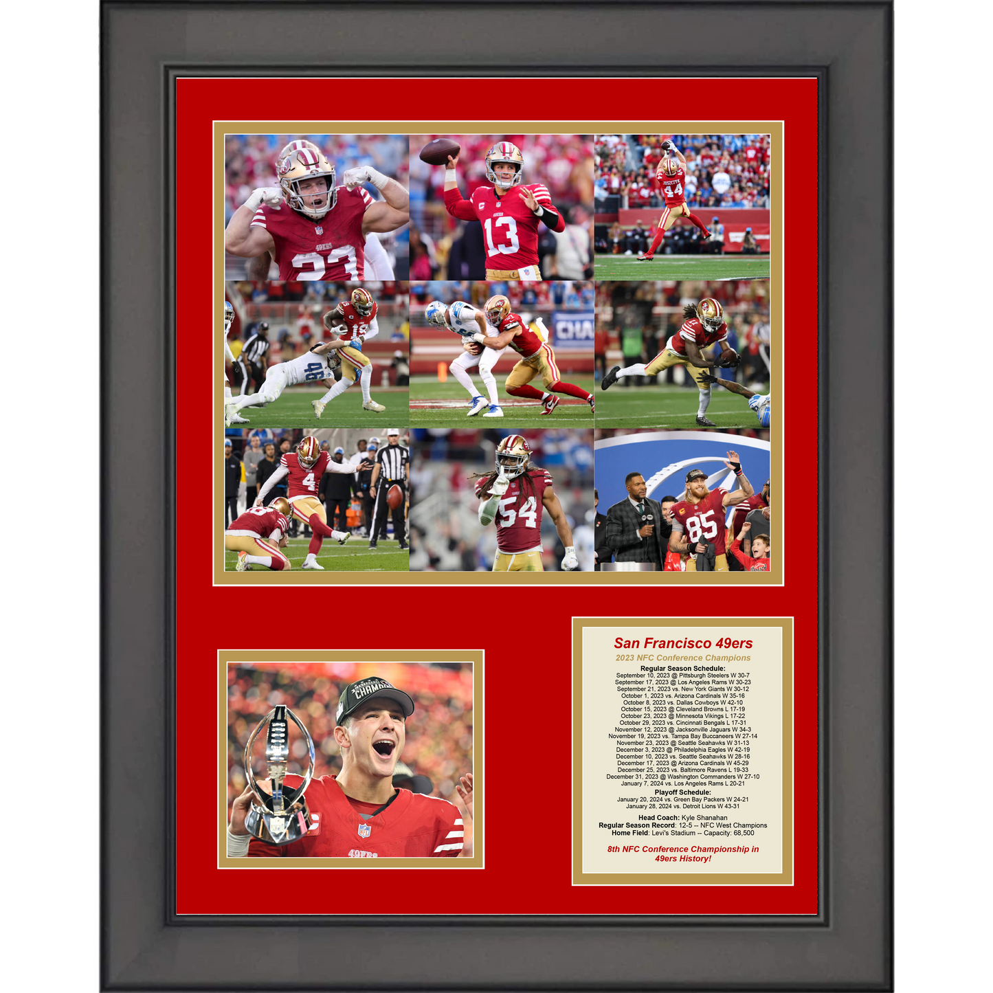 Framed San Francisco 49ers 2023 NFC Champions Football 11"x14" Three Photo Collage
