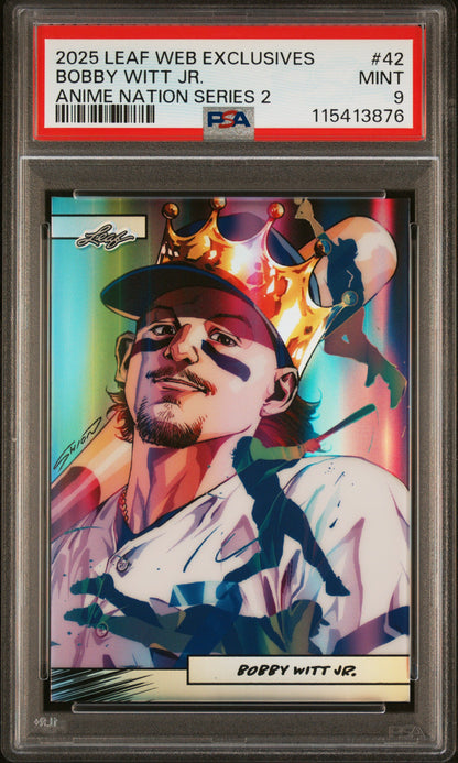 Graded 2025 Leaf Web Exclusives Bobby Witt Jr #42 Anime Nation Series 2 /99 Baseball Card PSA 9 Mint