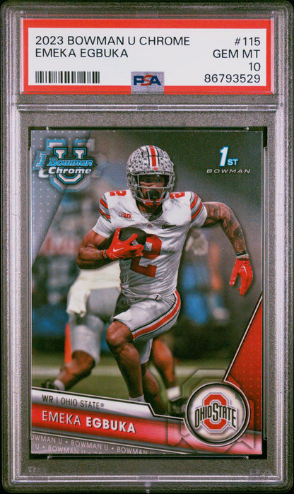Graded 2023 Topps Bowman U Chrome Emeka Egbuka #115 Rookie RC Football Card PSA 10 Gem Mint