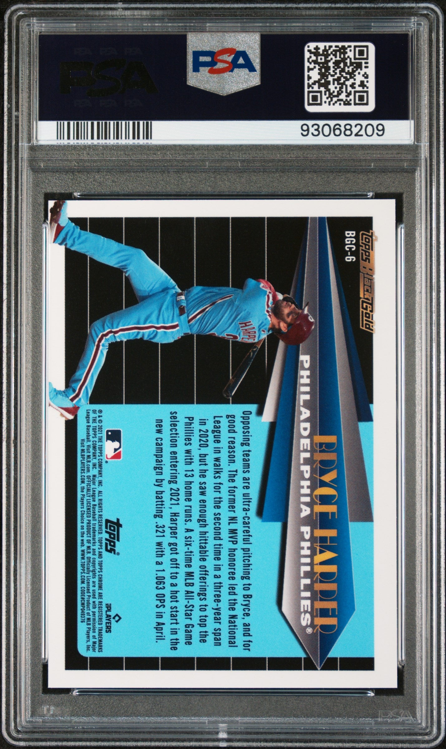 Graded 2021 Topps Chrome Updated Bryce Harper #BGC6 Black Gold Baseball Card PSA 10 Gem Mint