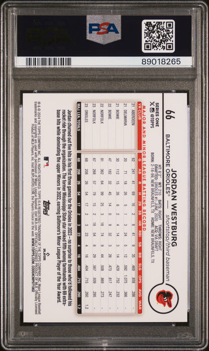 Graded 2024 Topps Jordan Westburg #66 Gold Foil Rookie RC Baseball Card PSA 10 Gem Mint
