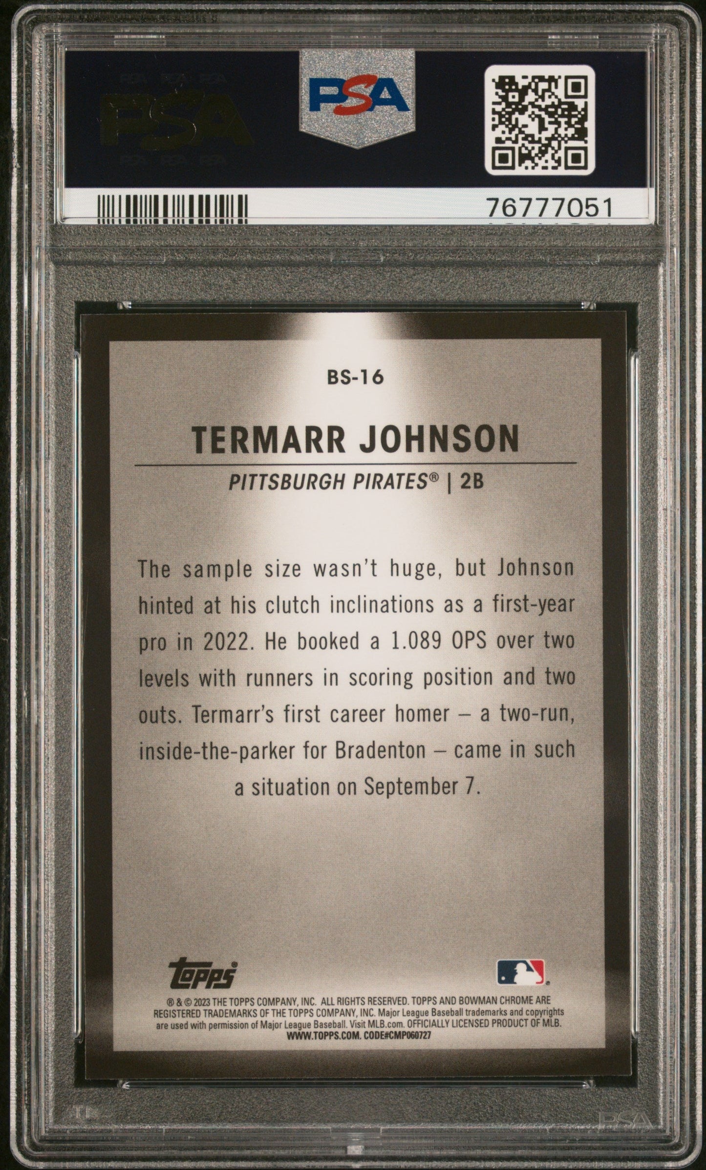 Graded 2023 Topps Bowman Termarr Johnson #BS16 Spotlights Rookie RC Baseball Card PSA 10 Gem Mint