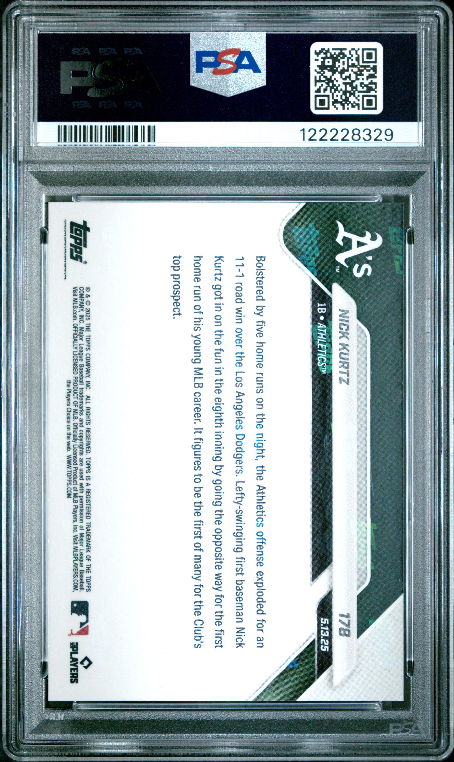 Graded 2025 Topps Now Nick Kurtz #178 Orange Foil /25 Rookie RC Baseball Card PSA 9 Mint