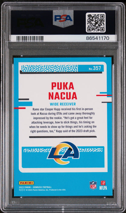 Graded 2023 Panini Donruss Rated Rookie Puka Nacua #357 Rookie RC Football Card PSA 9 Mint