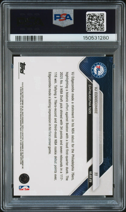 Graded 2025 Topps Now VJ Edgecombe #11 Rookie RC Basketball Card PSA 9 Mint