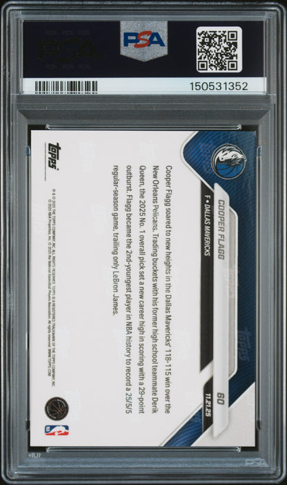 Graded 2025 Topps Now Cooper Flagg #60 Rookie RC Basketball Card PSA 8 Near Mint